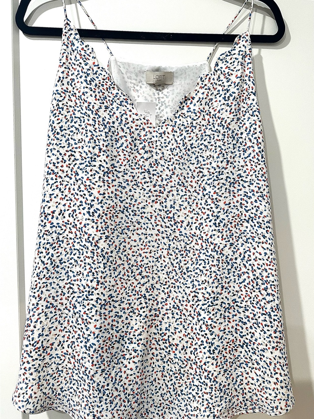 LOFT women’s White Spotted shirt with Blue & Rust Dots